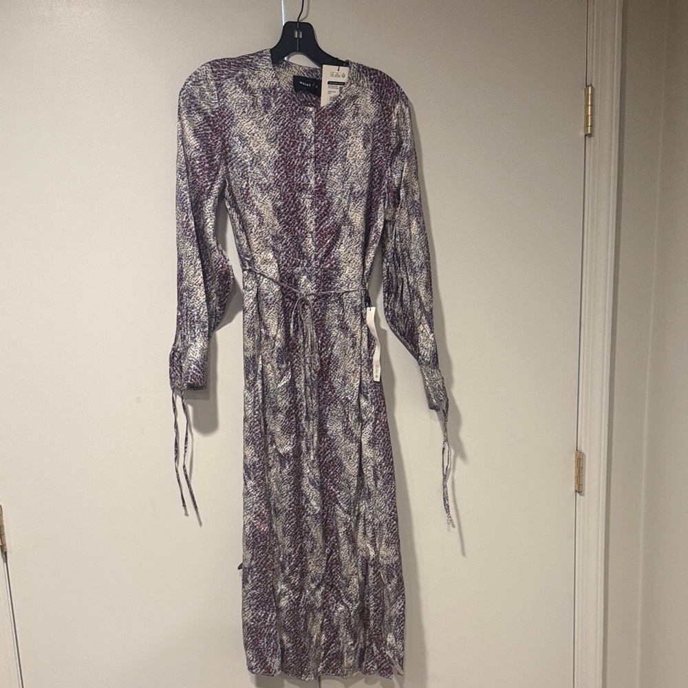 Whistles Long Sleeve Purple and Cream Dress